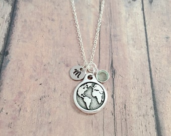 Earth initial necklace - Earth jewelry, travel jewelry, globe jewelry, Earth necklace, travel necklace, globe necklace, Earth gift