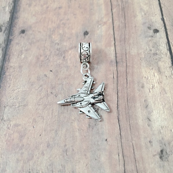 Fighter jet pendant (1 piece) - silver fighter jet charm, military charm, fighter jet gift, military plane pendant, jet plane pendant