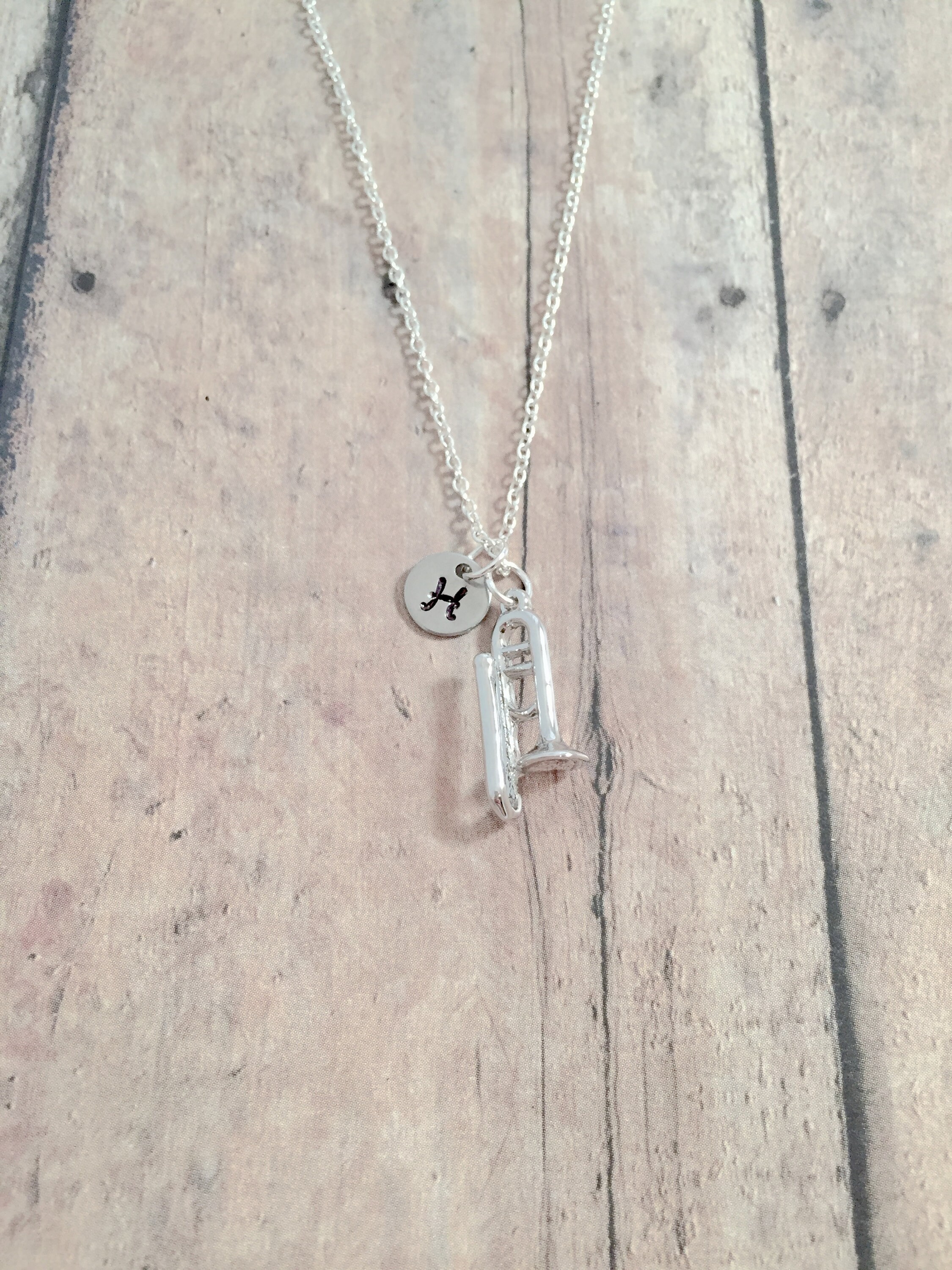 Trombone initial necklace trombone jewelry instrument Etsy