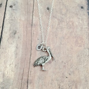 Pelican initial necklace - pelican jewelry, bird jewelry, Florida jewelry, pelican necklace, bird necklace, Florida necklace, pelican gift