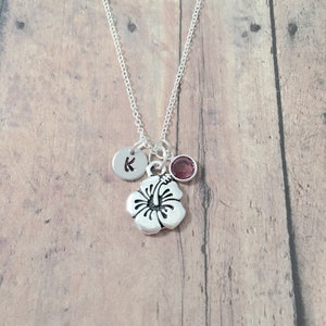 Hibiscus initial necklace - hibiscus jewelry, tropical flower jewelry, Hawaii jewelry, hibiscus necklace, tropical necklace, Hawaii gift