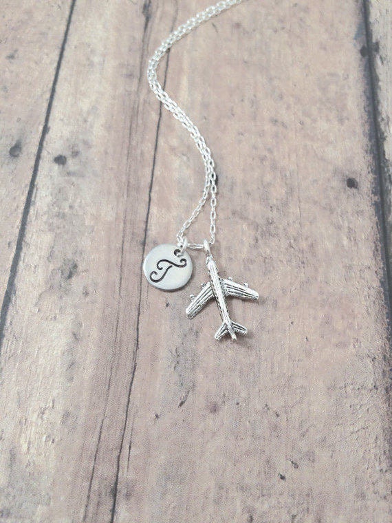 Airplane initial necklace airplane jewelry aviation Etsy
