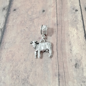 Pewter Cow Pendant with European Bail - Farm Animal Jewelry
