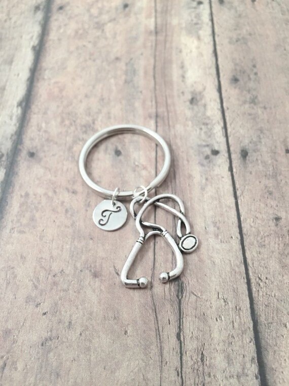 Stethoscope Initial Key Ring Stethoscope Keychain Medical Etsy