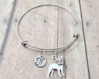 Boston Terrier Dog Bracelet Expandable Charm Bangle for Dog Mom Gift in Small to Med 