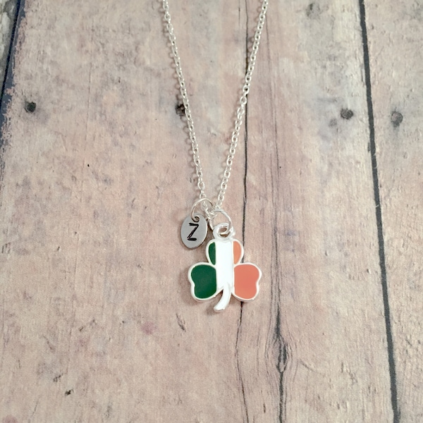 Small Irish flag initial necklace- Irish jewelry, clover jewelry, flag jewelry, Irish necklace, clover necklace, Irish gift, Ireland jewelry