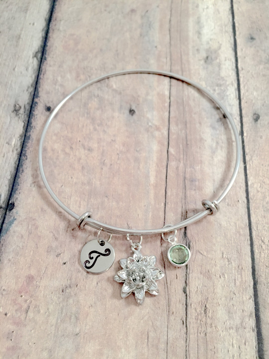 Water Lily Initial Bangle Water Lily Jewelry Nature Etsy UK