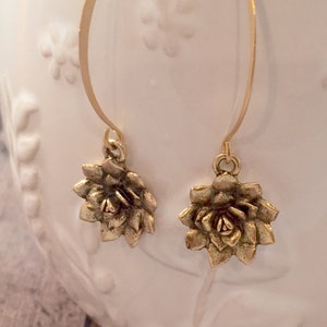 Gold Succulent Dangle Earrings: Plant Jewelry