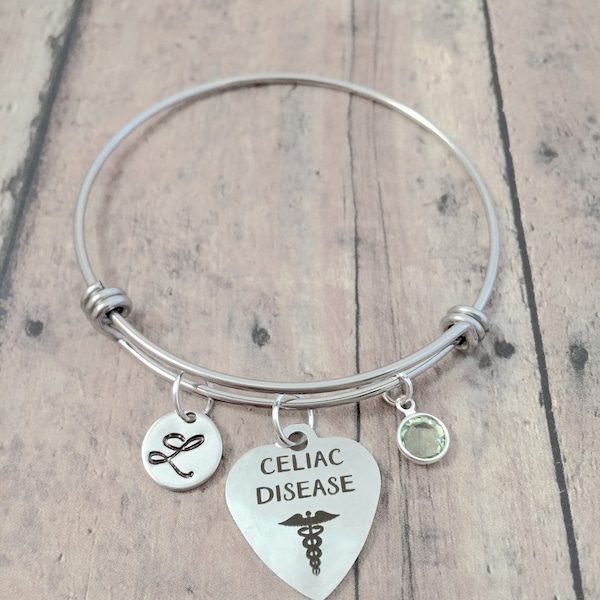 Celiac Disease initial bangle- celiac disease jewelry, medical jewelry, celiac jewelry, celiac disease bangle, medical bracelet, celiac gift