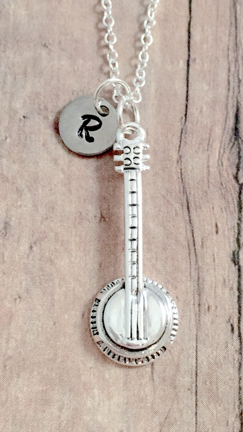 Banjo initial necklace banjo jewelry folk music jewelry Etsy