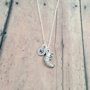 Shrimp initial necklace - shrimp jewelry, seafood jewelry, prawn jewelry, shrimp necklace, seafood necklace, prawn necklace, shrimp gift