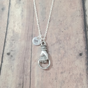 Hand grasping ring initial necklace - hand grasping ring jewelry, Victorian jewelry, hand jewelry, hand holding ring necklace, hand gift
