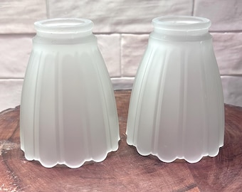 Vintage Frosted Glass Lamp Shades Set of 2 Fluted Scalloped Light Covers 2 Inch Fitter
