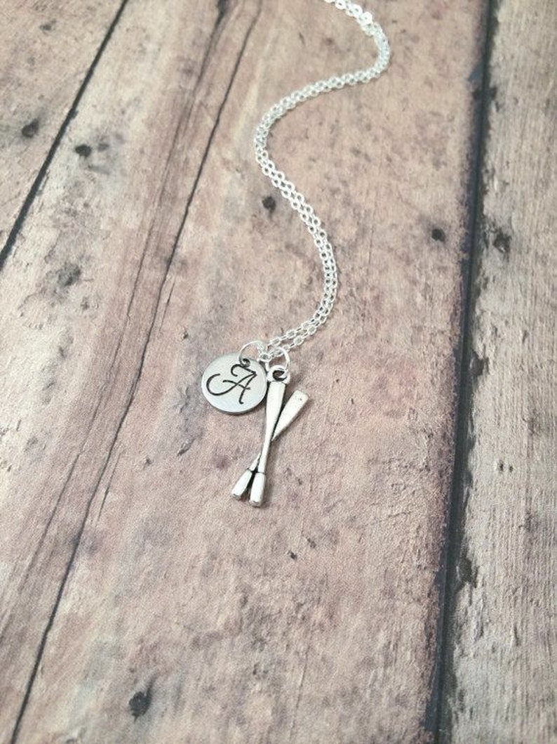 oar necklace oars jewelry rowing jewelry silver oars pendant rowing necklace Oars initial necklace crew jewelry rowing crew necklace
