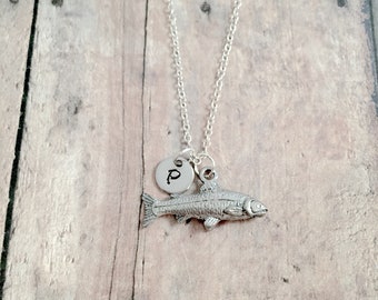Salmon Initial Necklace: Alaska Jewelry, Fishing Pendant