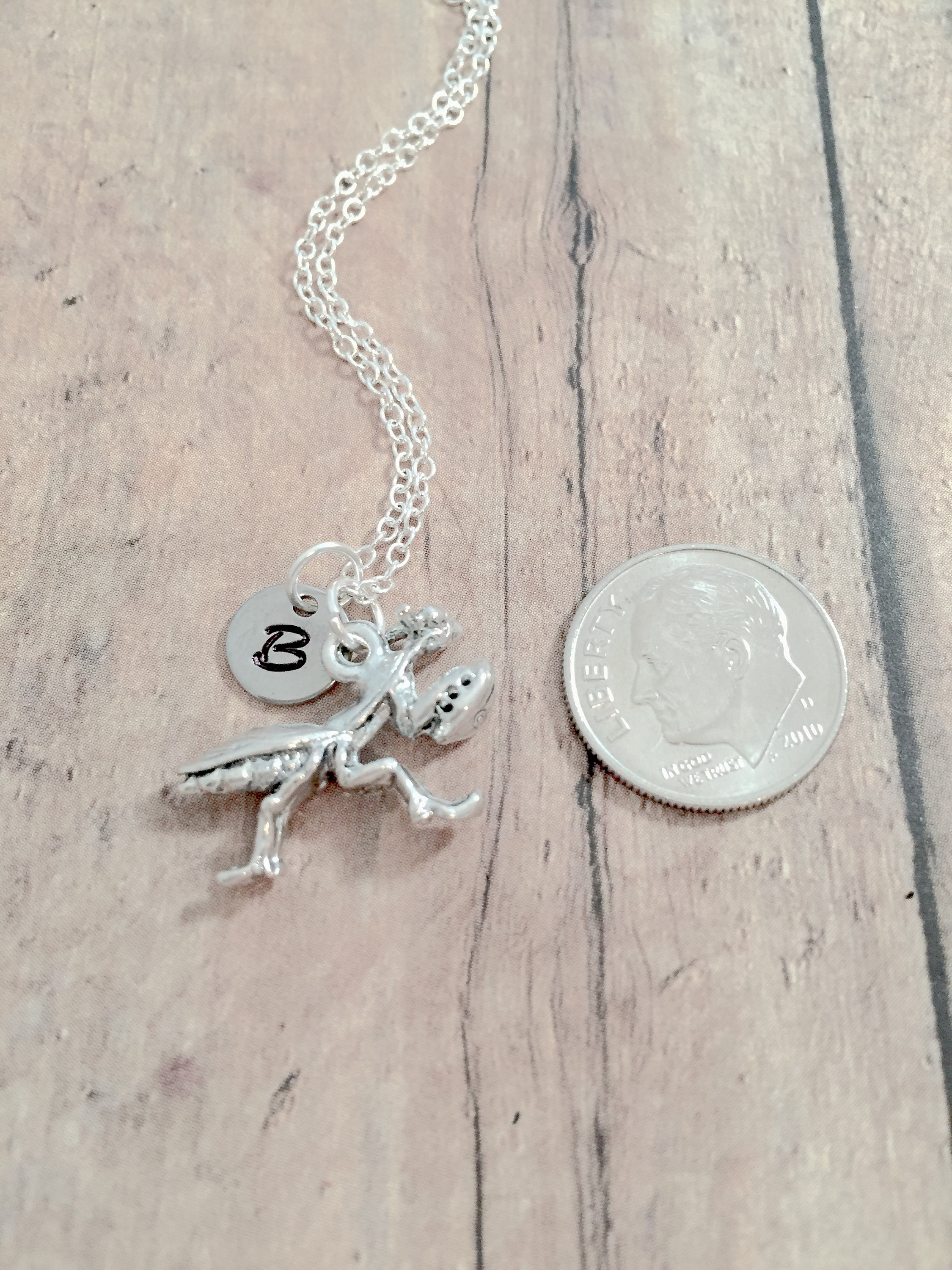 Praying Mantis Initial Necklace Praying Mantis Jewelry Etsy