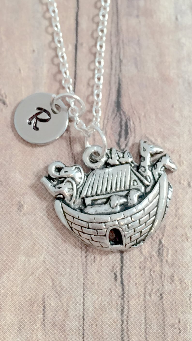 bible gift Noah/'s Ark gift Noah/'s Ark initial necklace Noah/'s Ark necklace religious jewelry Noah/'s Ark jewelry bible story jewelry