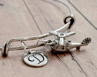 Helicopter Initial Bangle: Aviation Jewelry, Pilot Bracelet