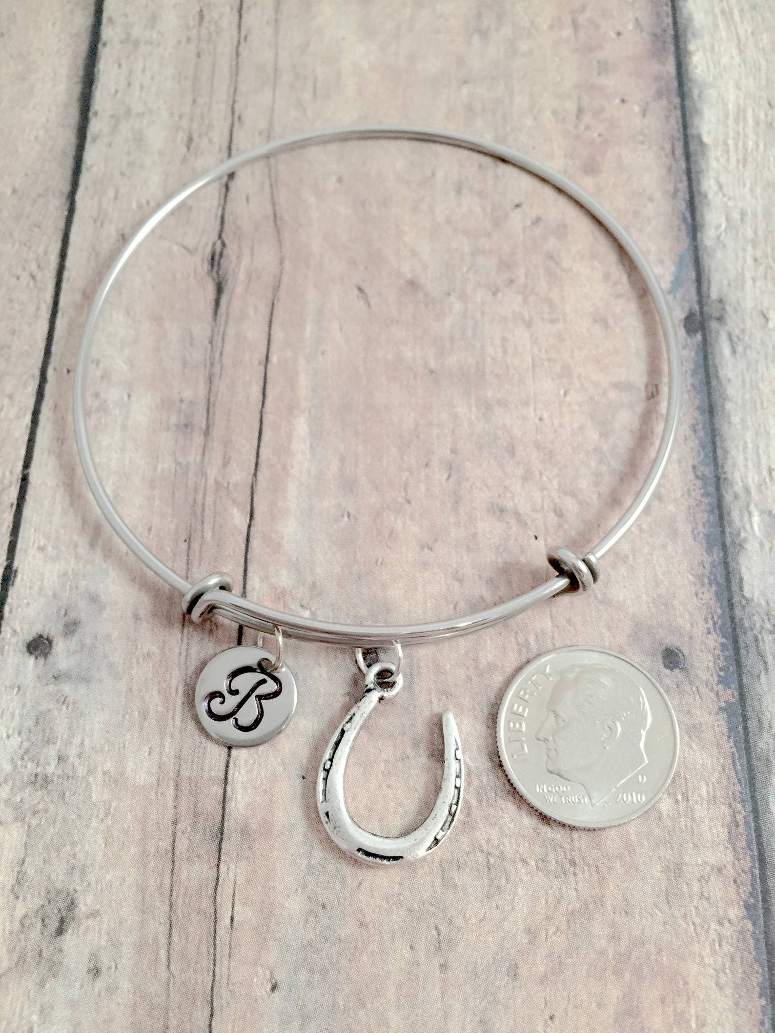 Horseshoe initial bangle horseshoe jewelry western jewelry Etsy