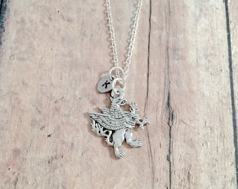 Griffin Initial Necklace: Gryphon Jewelry, Mythology Pendant