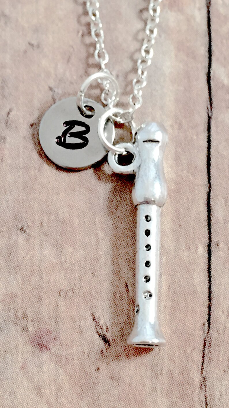 Recorder initial necklace recorder jewelry music jewelry Etsy