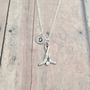 Ice hockey initial necklace - ice hockey jewelry, sports jewelry, hockey stick jewelry, hockey gift, sports necklace, hockey necklace