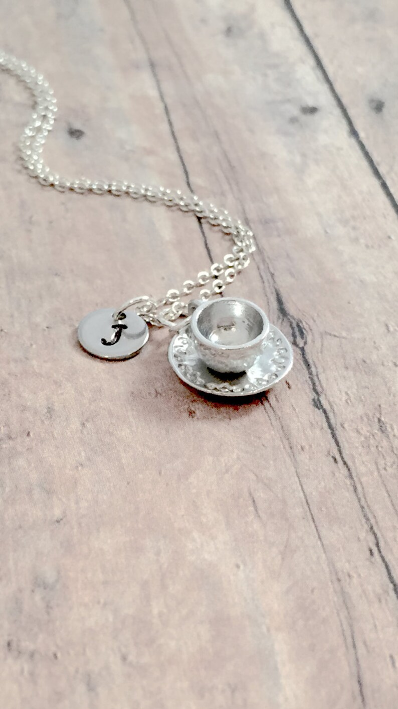 Teacup Initial Necklace Teacup Jewelry Cup and Saucer Etsy