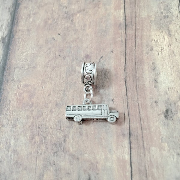 School bus pendant (1 piece) - silver school bus charm, school charm, transportation charm, school bus pendant, silver school bus gift