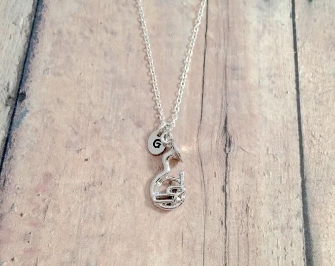 Small Tuba Initial Necklace Tuba Jewelry, Music Instrument Jewelry