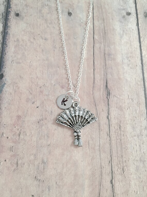 Fan Initial Necklace Fan Jewelry Hand Fan Necklace Asian Etsy