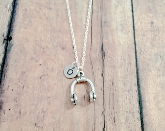 Headphones Initial Necklace: Music Jewelry, DJ Necklace
