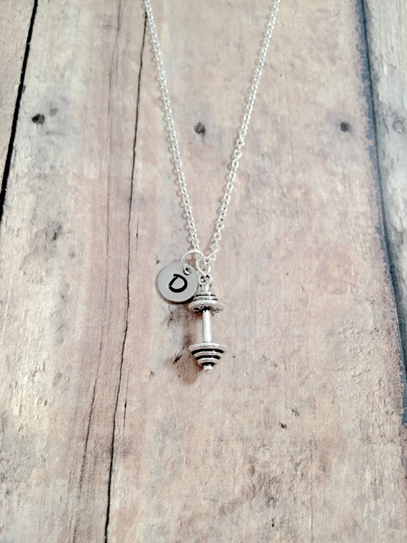 Barbell Initial Necklace Barbell Jewelry Weight Lifter Jewelry