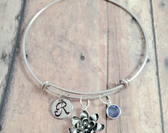 Dahlia initial bangle - dahlia jewelry, nature jewelry, flower jewelry, dahlia bangle, flower bracelet, dahlia bracelet, dahlia gift