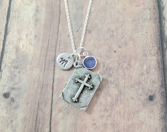 Prayer Book Initial Necklace: Religious Jewelry, Catholic Necklace