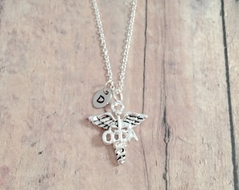 Occupational Therapy Assistant Initial Necklace:  OTA Jewelry, Caduceus Necklace