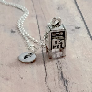 Mailbox initial necklace - mailbox jewelry, mail carrier jewelry, post office jewelry, mailbox necklace, post office necklace, mailbox gift