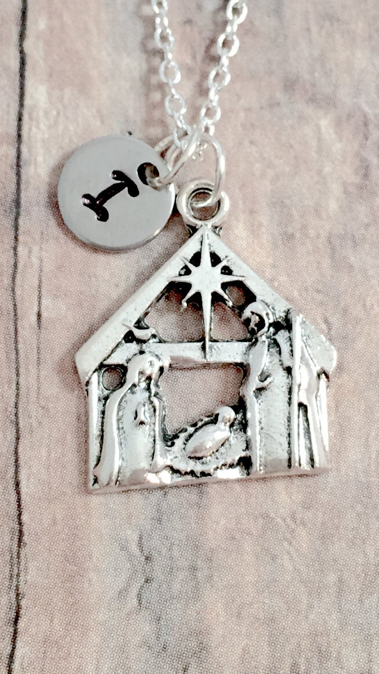 Nativity Initial Necklace Nativity Jewelry Christmas Etsy