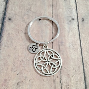 Celtic Knot Initial Key Ring: Silver Toned Charm