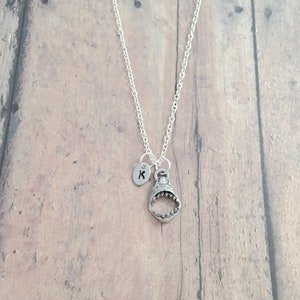 Shark jaw initial necklace - shark jewelry, ocean jewelry, beach jewelry, shark teeth pendant, shark necklace, shark gift