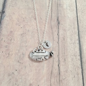Submarine initial necklace - submarine jewelry, boat jewelry, nautical jewelry, submarine necklace, boat necklace, submarine gift, boat gift