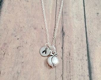 Peach initial necklace - peach jewelry, fruit necklace, Georgia jewelry, peach necklace, Georgia necklace, fruit jewelry, peach gift
