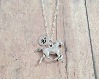 Horse initial necklace - horse jewelry, western jewelry, equestrian jewelry, horse necklace, western necklace, horse pendant, horse gift