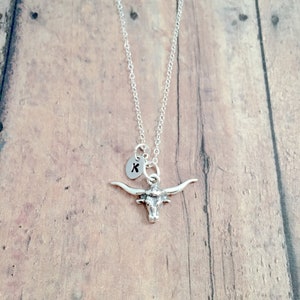 Longhorn steer initial necklace (sterling silver) Longhorn jewelry, Texas jewelry, Longhorn necklace, longhorn gift, longhorn pendant