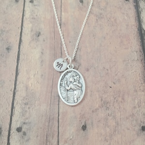 Saint Christopher initial necklace - St. Christopher jewelry, religious jewelry, Catholic necklace, Saint Christopher necklace