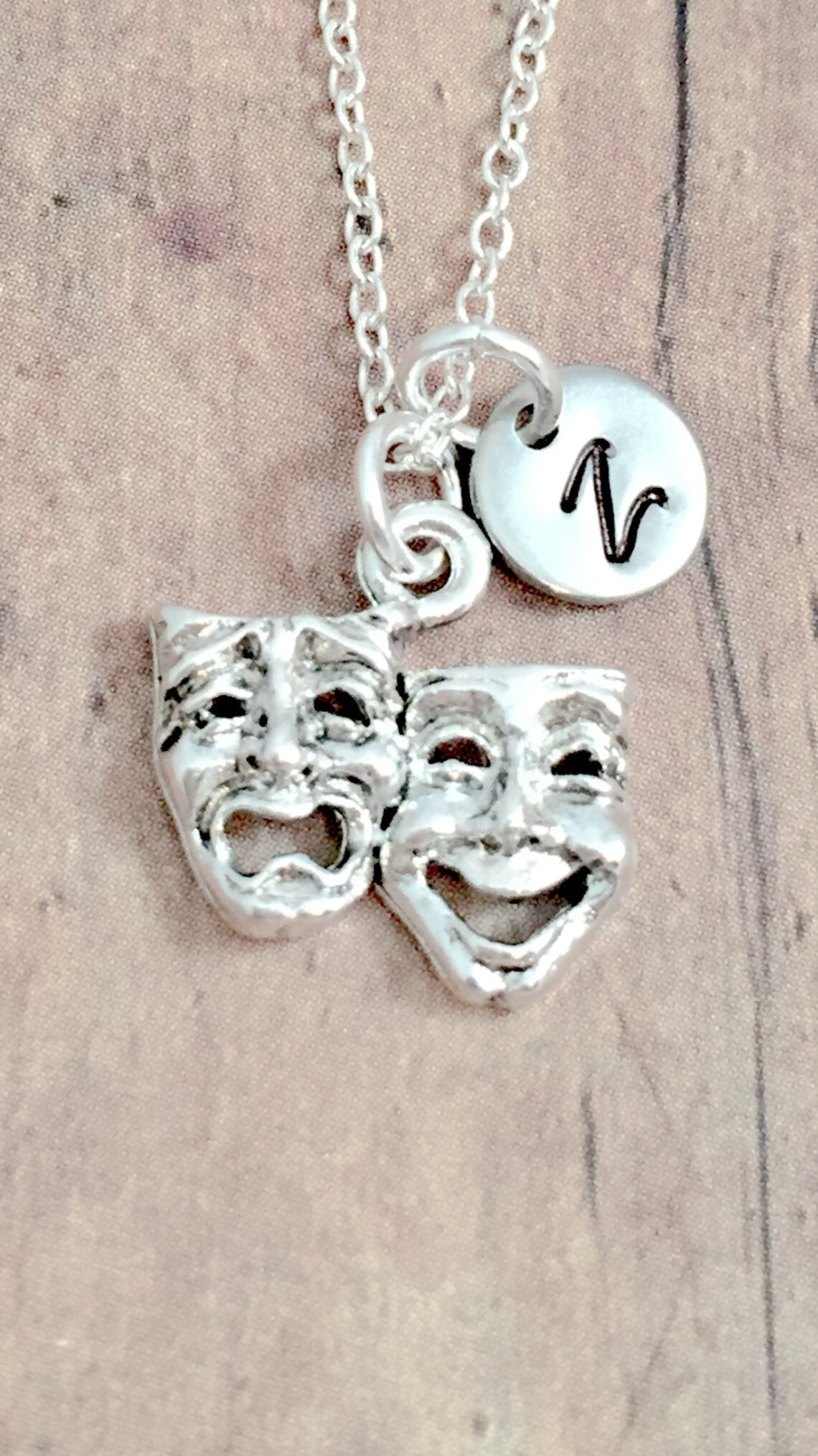 Drama Mask Initial Necklace Drama Mask Jewelry Theater Etsy