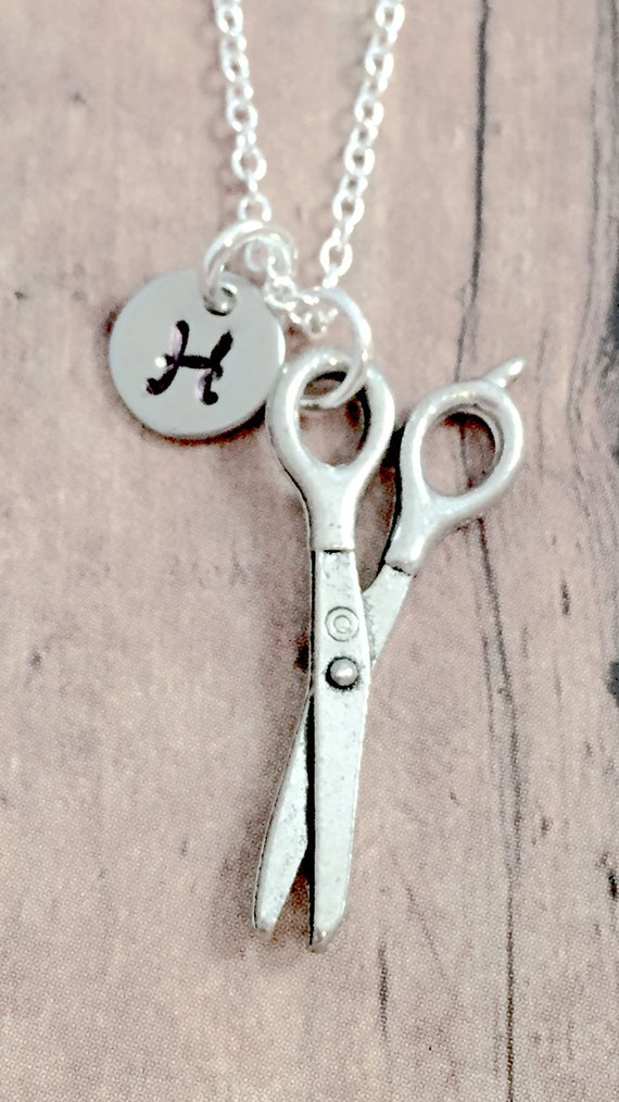 Scissors initial necklace scissors jewelry hairstylist jewelry hairdresser jewelry scissors necklace hair stylist gift scissors gift