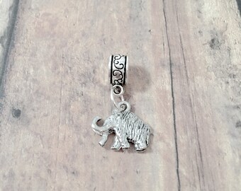 Wooly mammoth pendant (1 piece) - silver wooly mammoth charm, prehistoric charm, wooly mammoth gift, prehistoric pendant, mammoth pendant