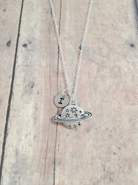 Planet Initial Necklace: Astronomy Jewelry, Outer Space Pendant