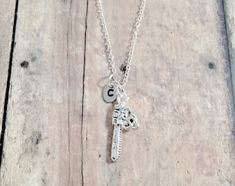 Chainsaw Initial Necklace: Lumberjack Jewelry, Logging Necklace