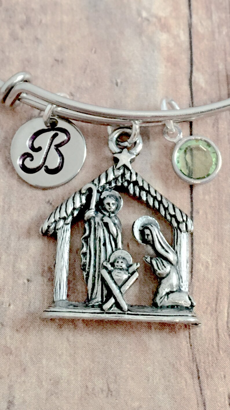 Nativity initial bangle Nativity jewelry Christmas jewelry Etsy